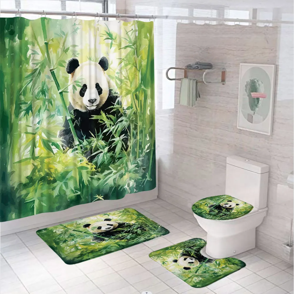 4Pc Watercolor Green Bamboo Sh - Bamboo Bath Mat 评论和价格