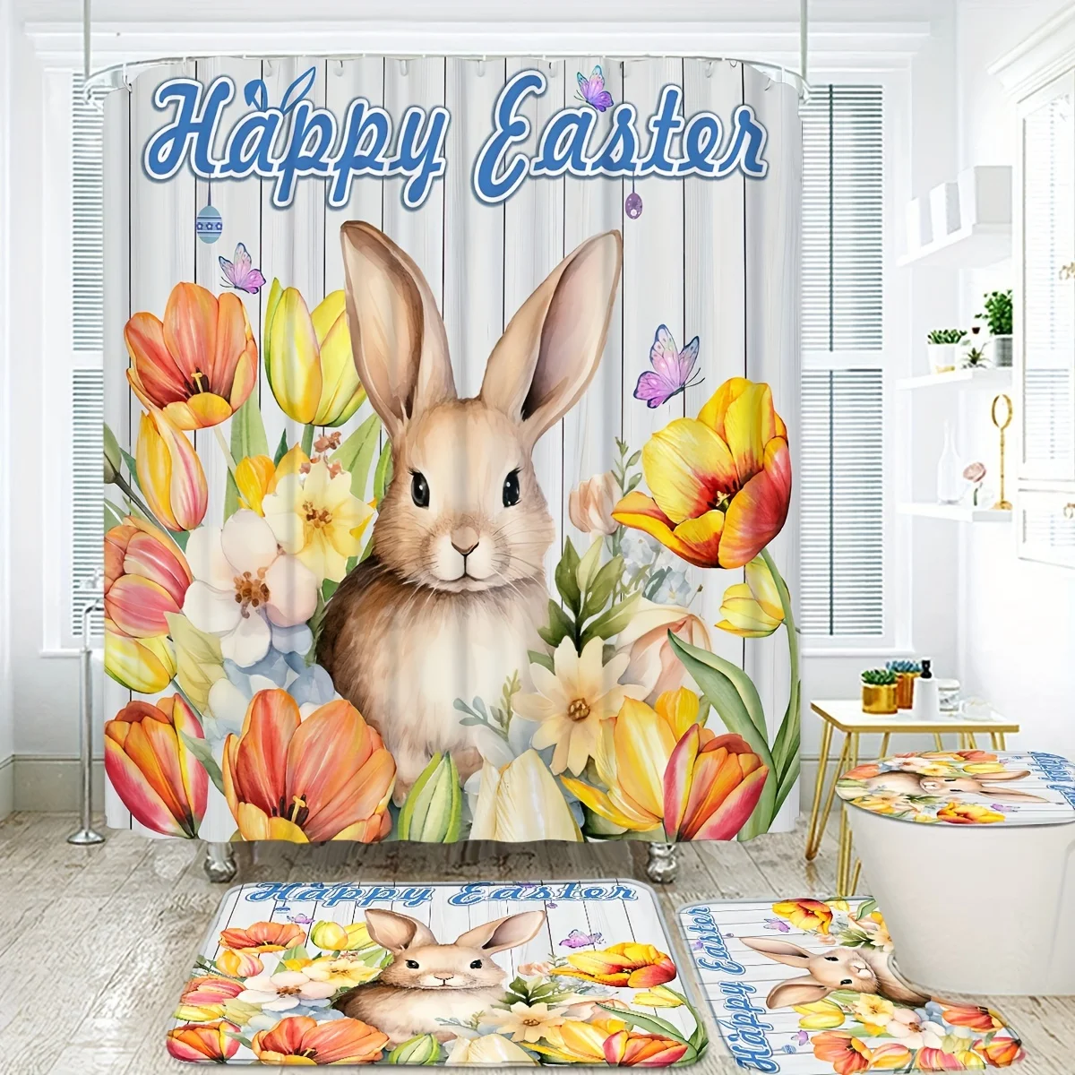 4pcs Cute Rabbit Easter Patter - Bamboo Bath Mat 评论和价格
